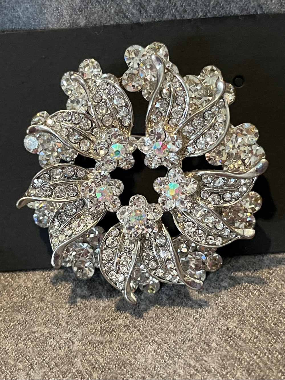Rhinestone Two-tired Silvertone Brooch